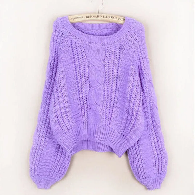 Cable Knit High-waist Loose Short Pullover Sweater