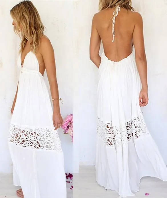 Clearance V-neck Backless Crochet Maxi Beach Dress