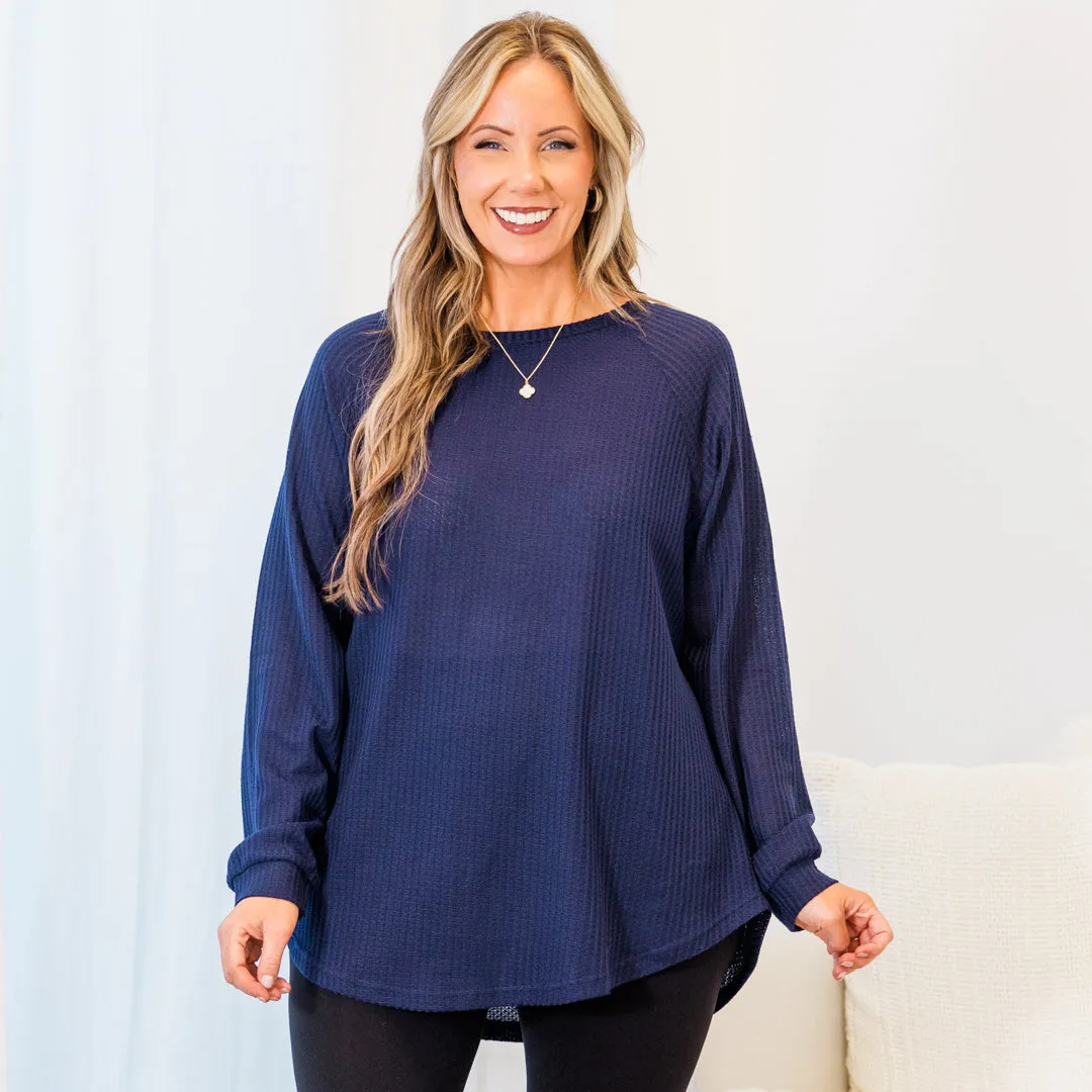 Curved Hem Slouchy Dolman Tunic, Navy Thermal