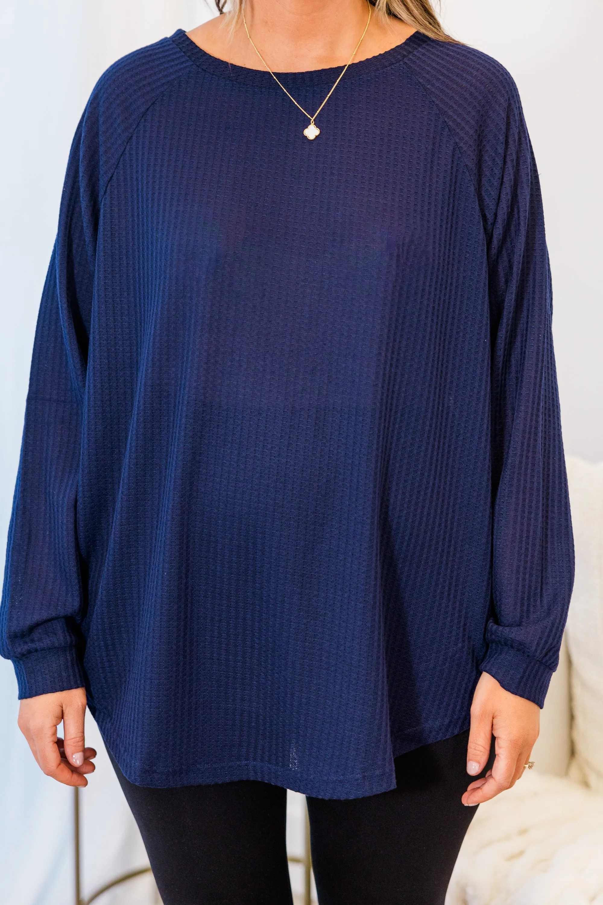 Curved Hem Slouchy Dolman Tunic, Navy Thermal