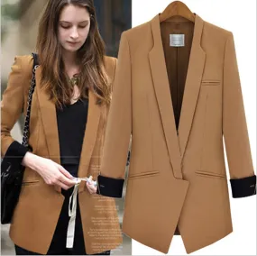 Deep V-neck Long Sleeves Brief Slim Blazer Coat