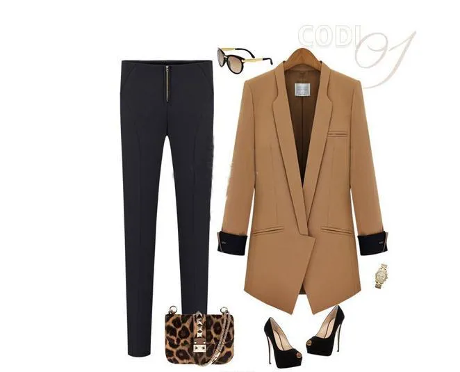 Deep V-neck Long Sleeves Brief Slim Blazer Coat