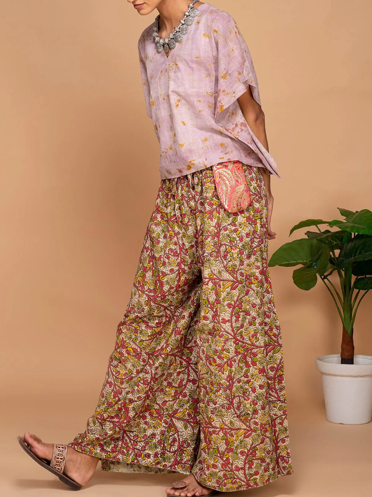 Ecoprinted Handwoven Kimono Crop Top Pink