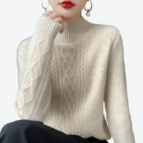 Elegant Textured Cable Knit Turtleneck Sweaters