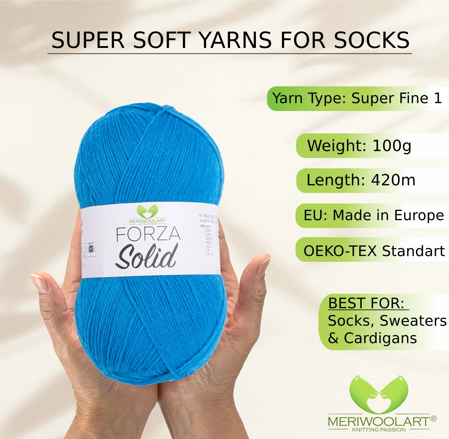 FORZA SOLID Blue-4618 WOOL SOCK YARN 100g 420m