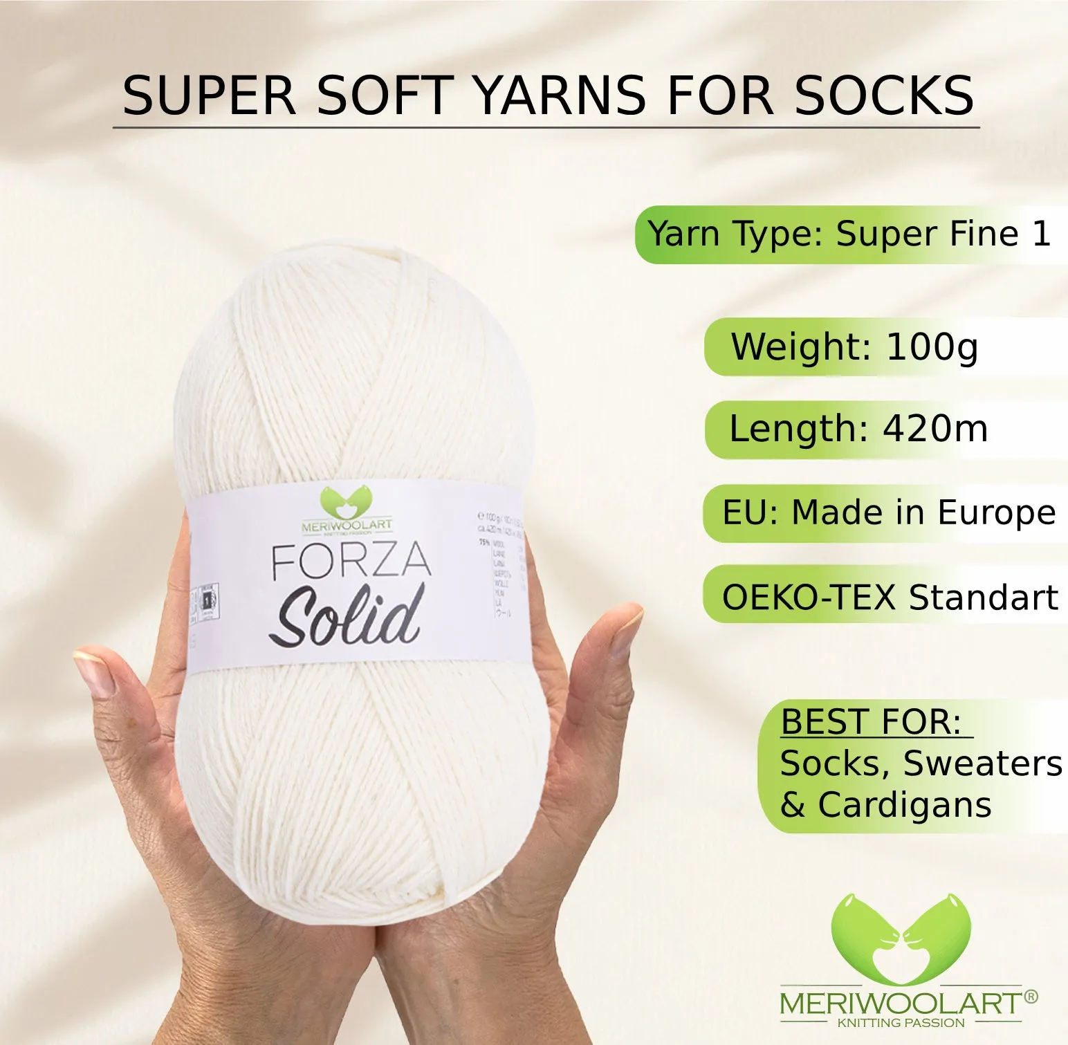 FORZA SOLID Off White-4602 WOOL SOCK YARN 100g 420m