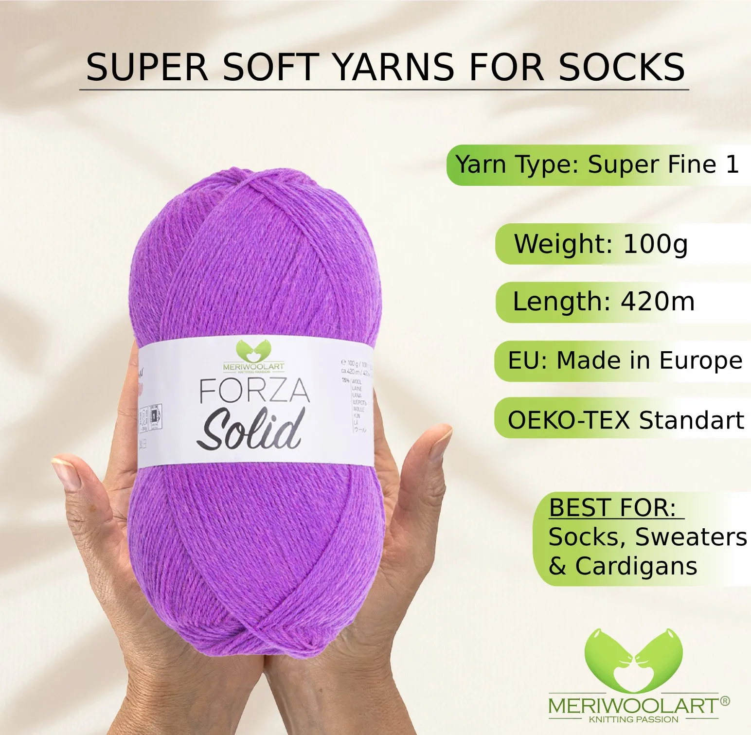 FORZA SOLID Violet-4641 WOOL SOCK YARN 100g 420m