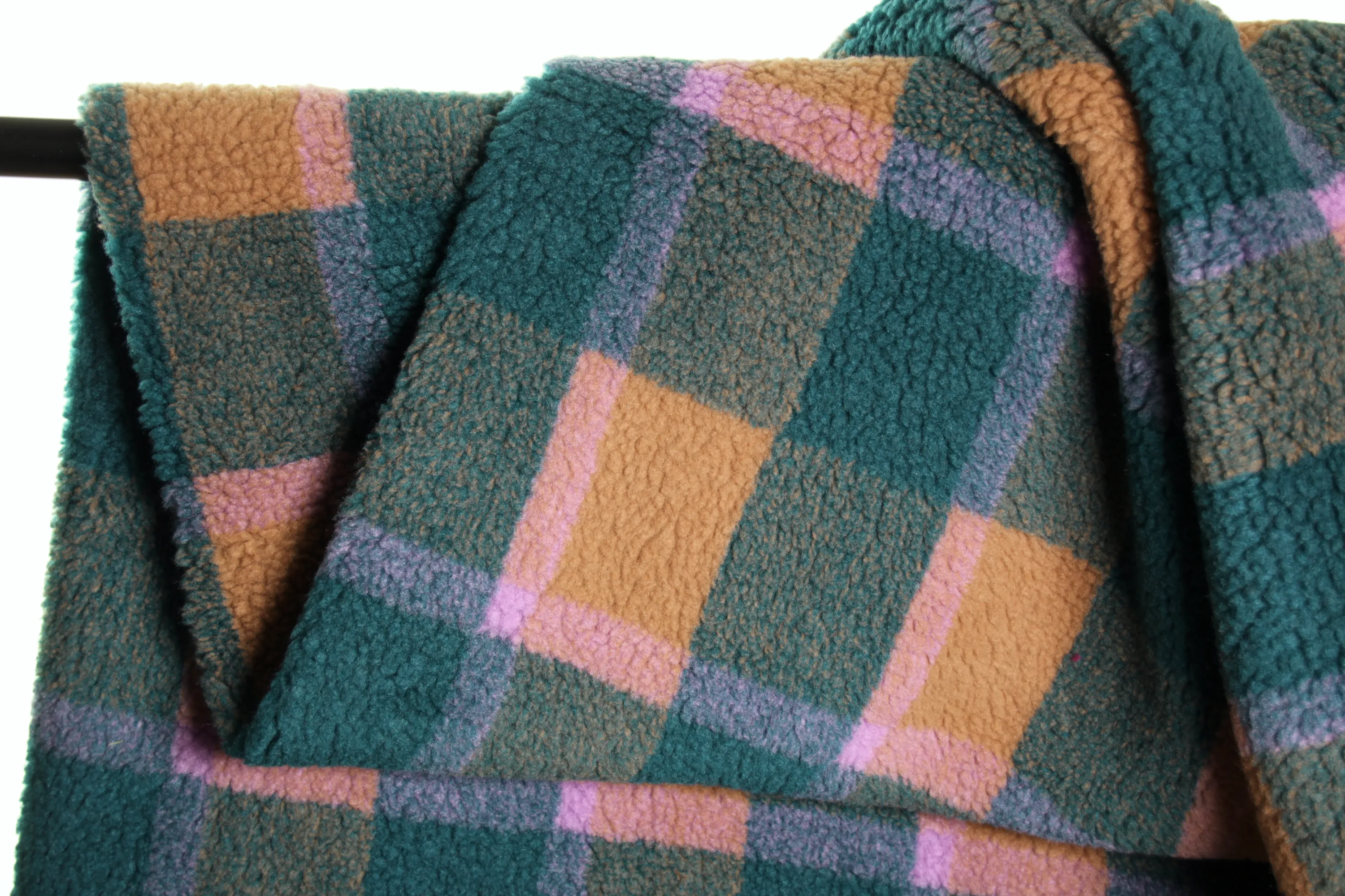 Green/Camel Large Check Cozy Thick Teddy Fleece | Atelier Jupe | By The Half Yard