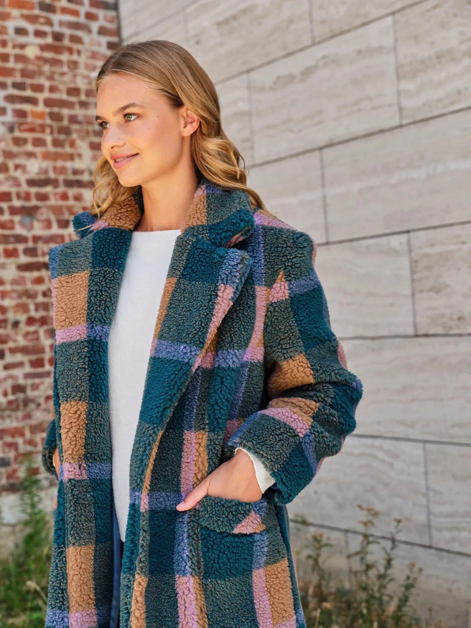 Green/Camel Large Check Cozy Thick Teddy Fleece | Atelier Jupe | By The Half Yard