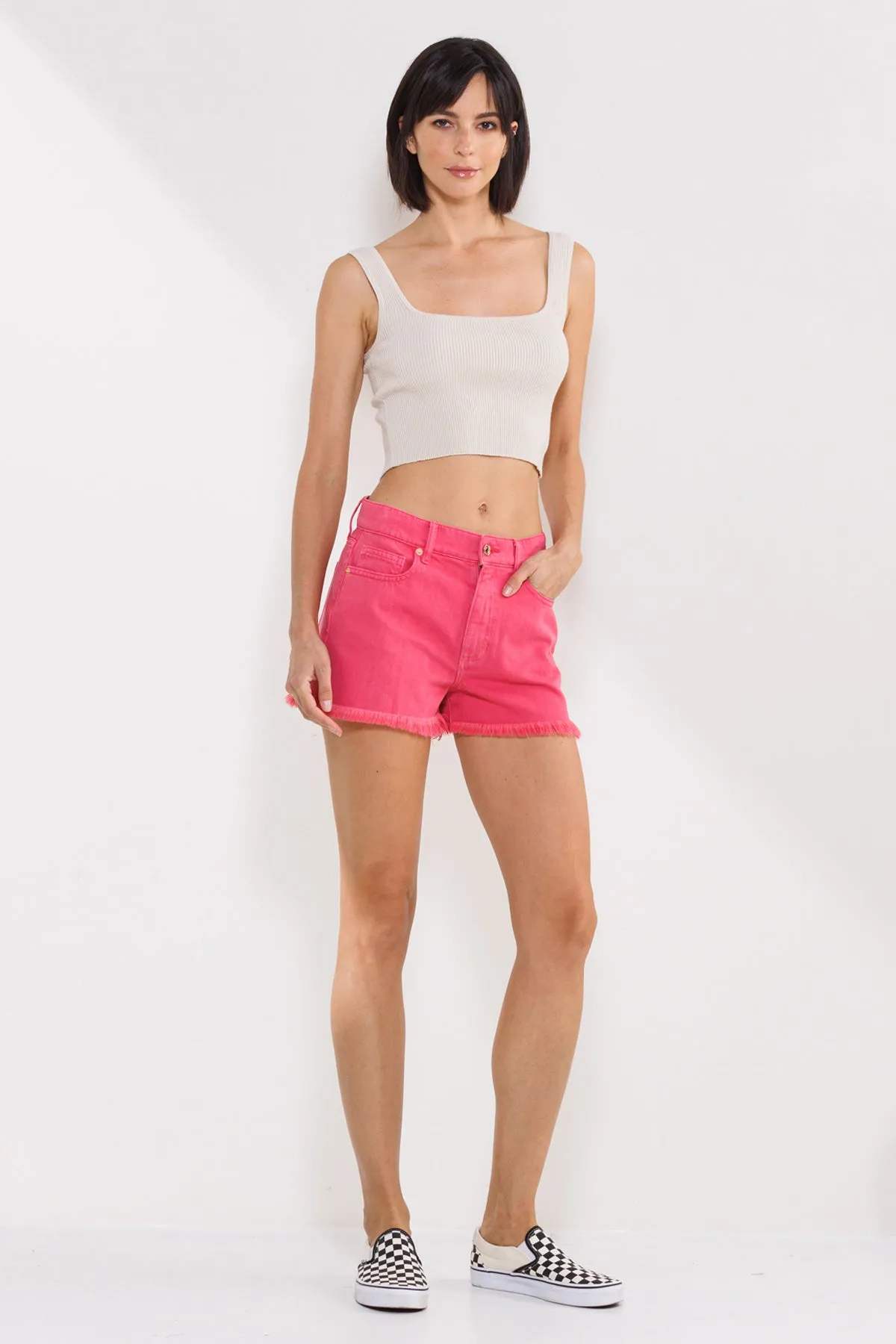 HIGH RISE 90'S SHORTS WITH FRAY HEM IN FRENCH PINK / SP-S7458FP