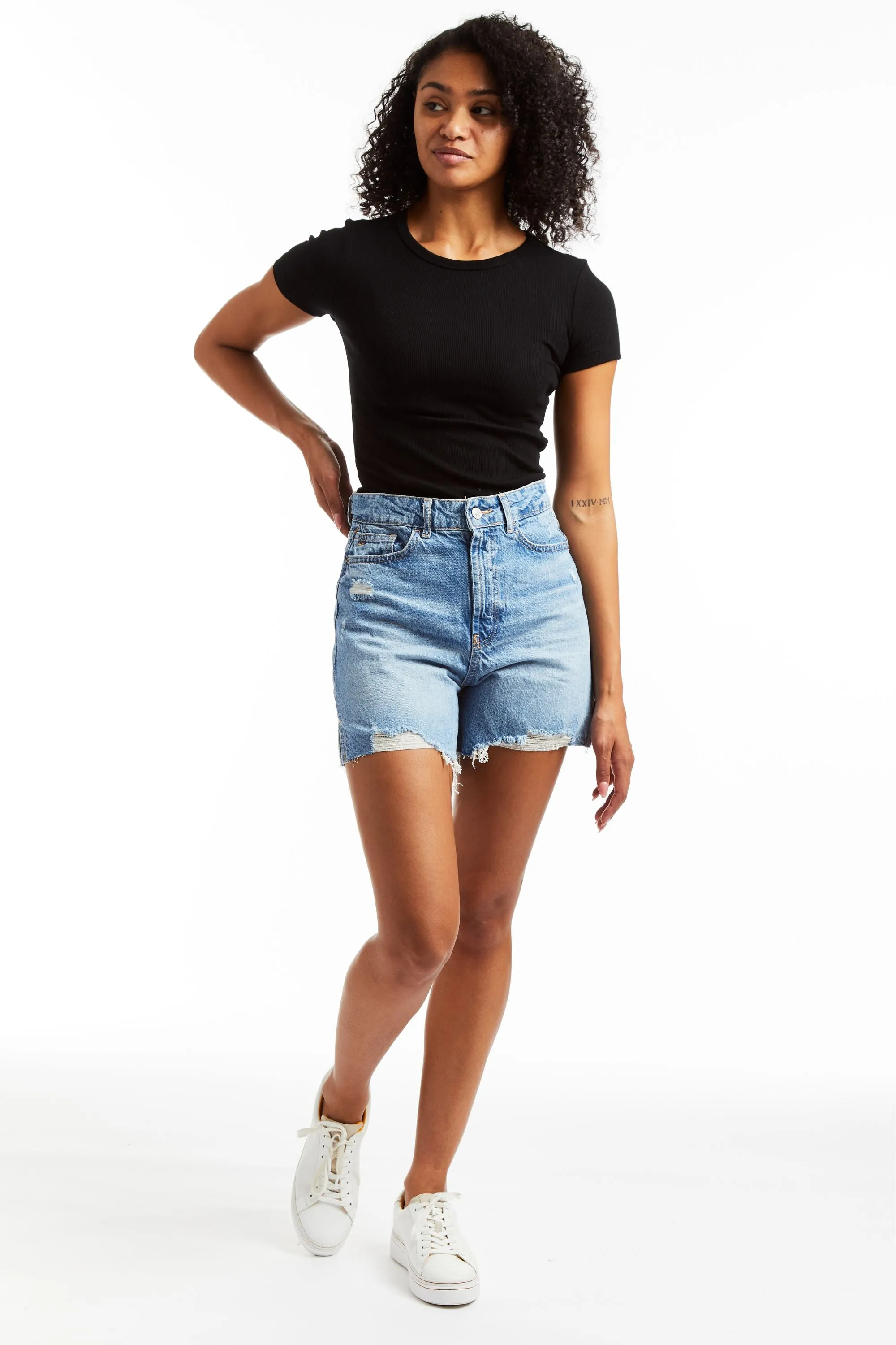 High Rise Destructed Mom Short