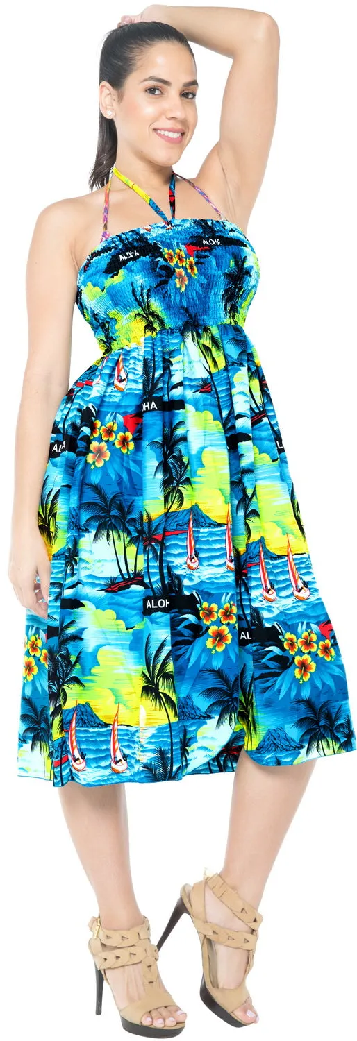 LA LEELA Evening Beach Swimwear Soft Printed Casual Tube Dress Women Swimsuit Teal Blue 895 One Size