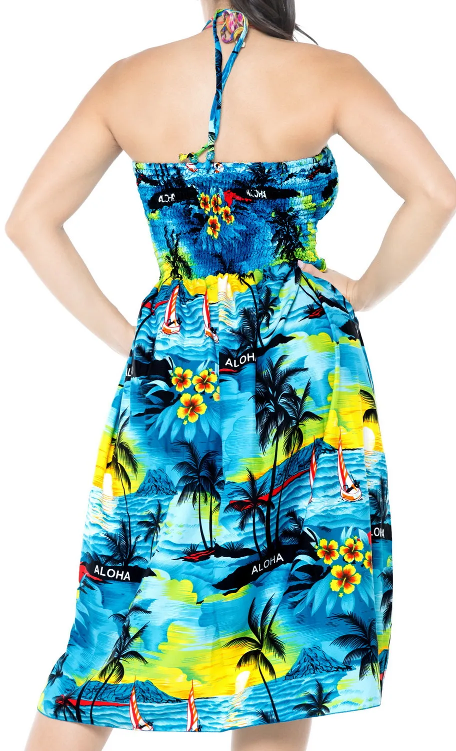 LA LEELA Evening Beach Swimwear Soft Printed Casual Tube Dress Women Swimsuit Teal Blue 895 One Size