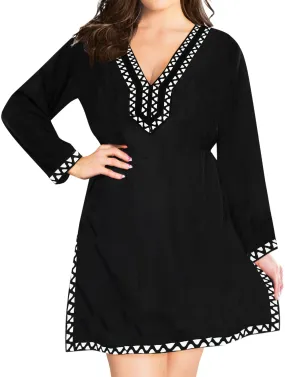 LA LEELA Women's Plus Size Caftan Cover Up Swimsuit Swimwear US 8-14 Black_B467