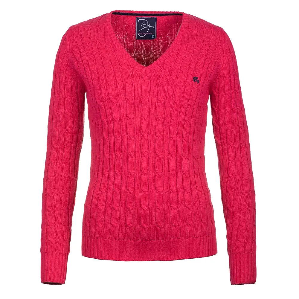 Ladies V Neck Cable Knit Sweater