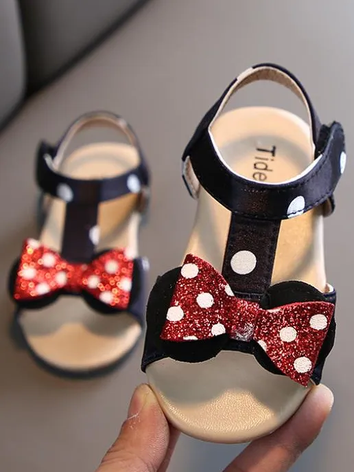 Lil' Miss Mouse Inspired Polka Dot Bow Sandals By Liv and Mia