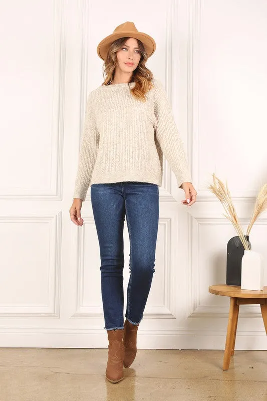 LILOU Beige Oversize cable Sweater