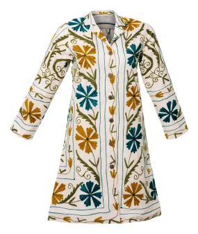 MALIKA COAT - Suzani Embroidery WHITE WITH MULTI COLOR EMB