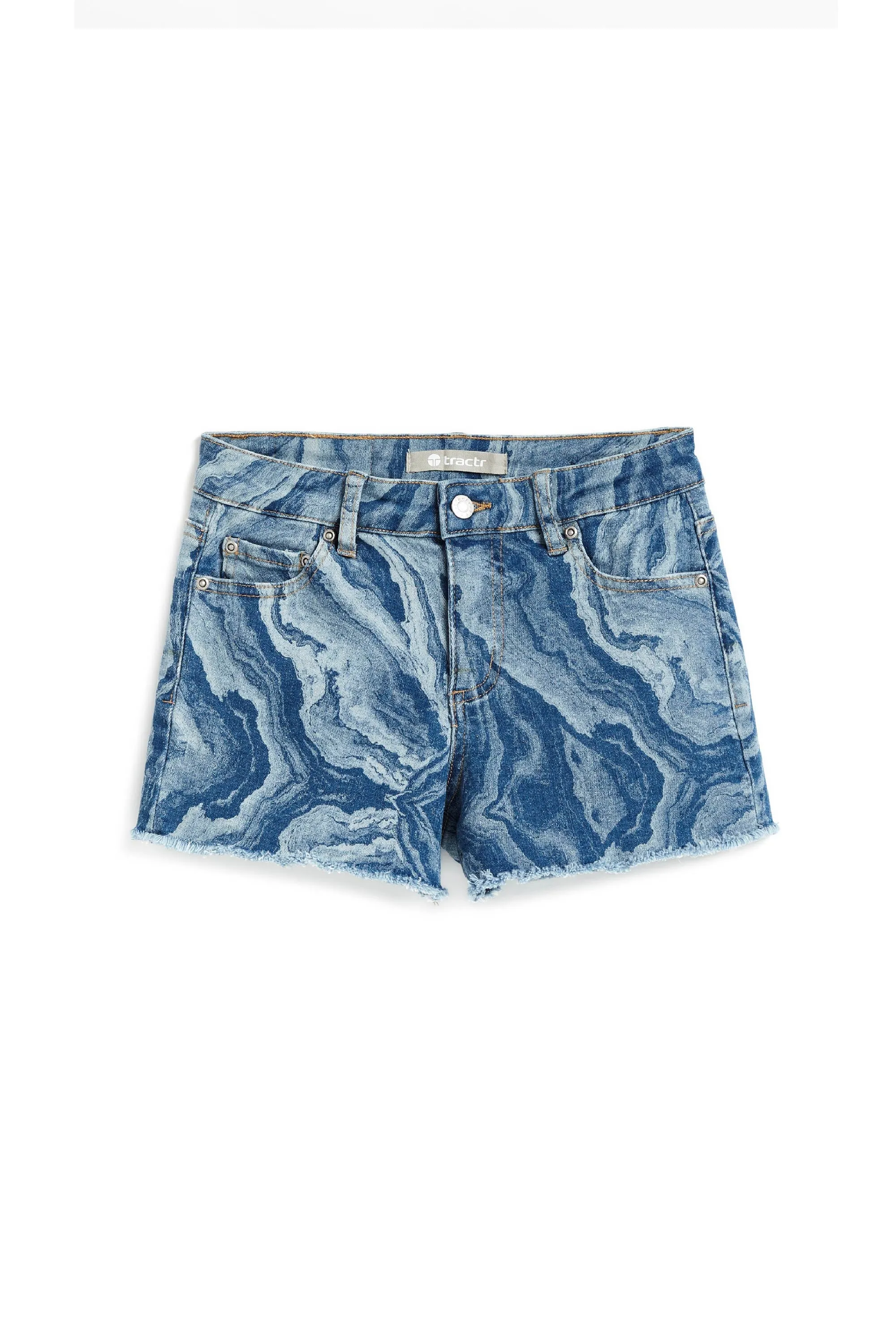 Marble Printed Fray Hem Shorts