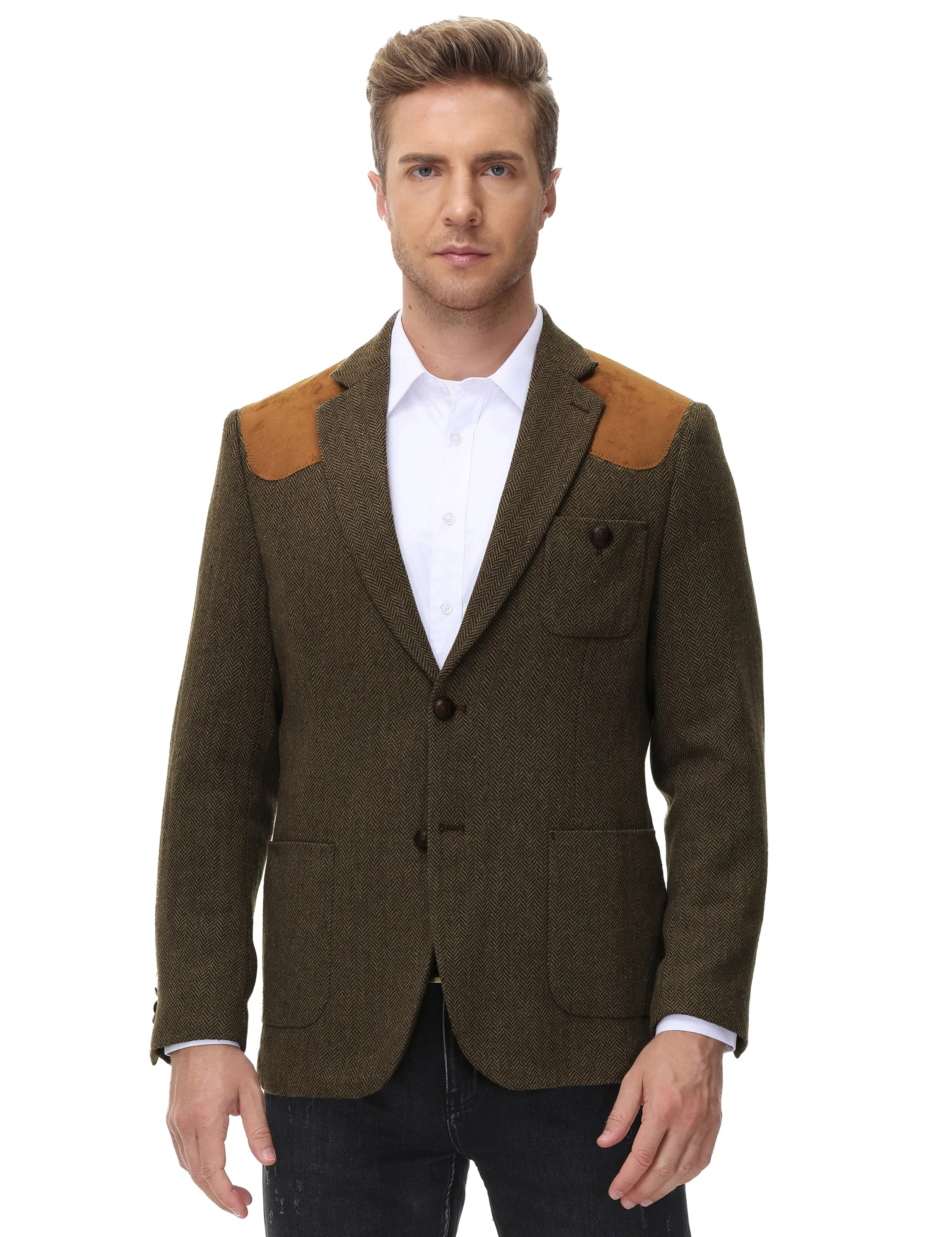 Mens British Wool Blend Suit Two Button Blazer Patchwork Tweed Sport Coats