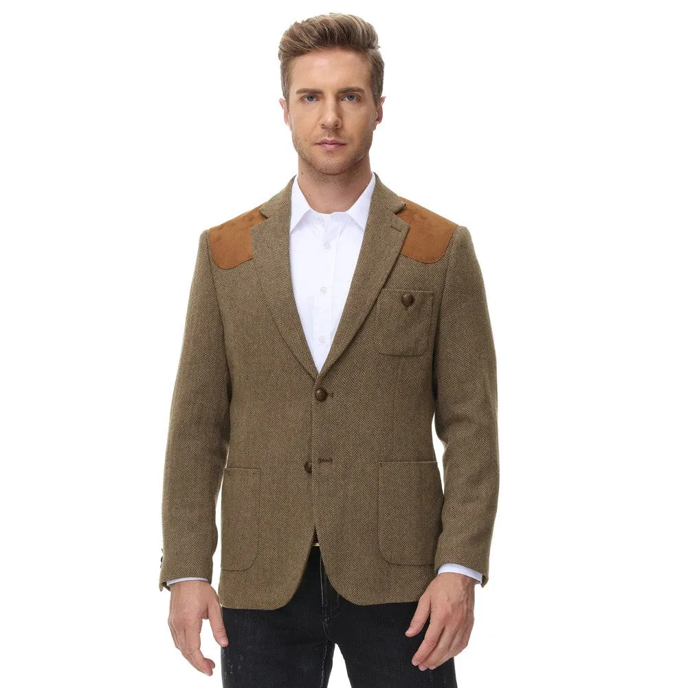 Mens British Wool Blend Suit Two Button Blazer Patchwork Tweed Sport Coats