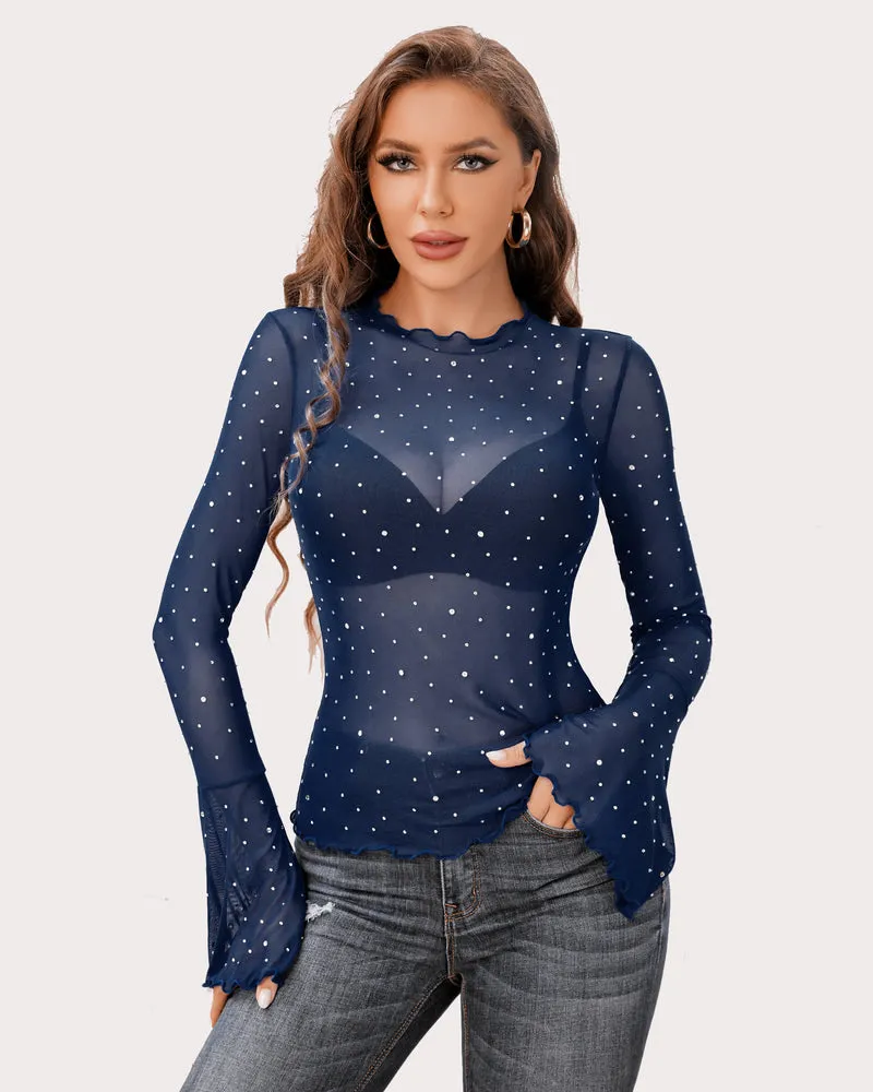 Mesh Tops Rhinestone Tops