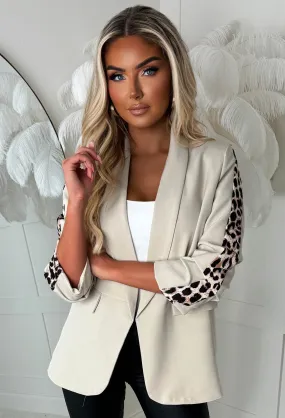 Natalya Nude Leopard Sleeve Stripe Blazer