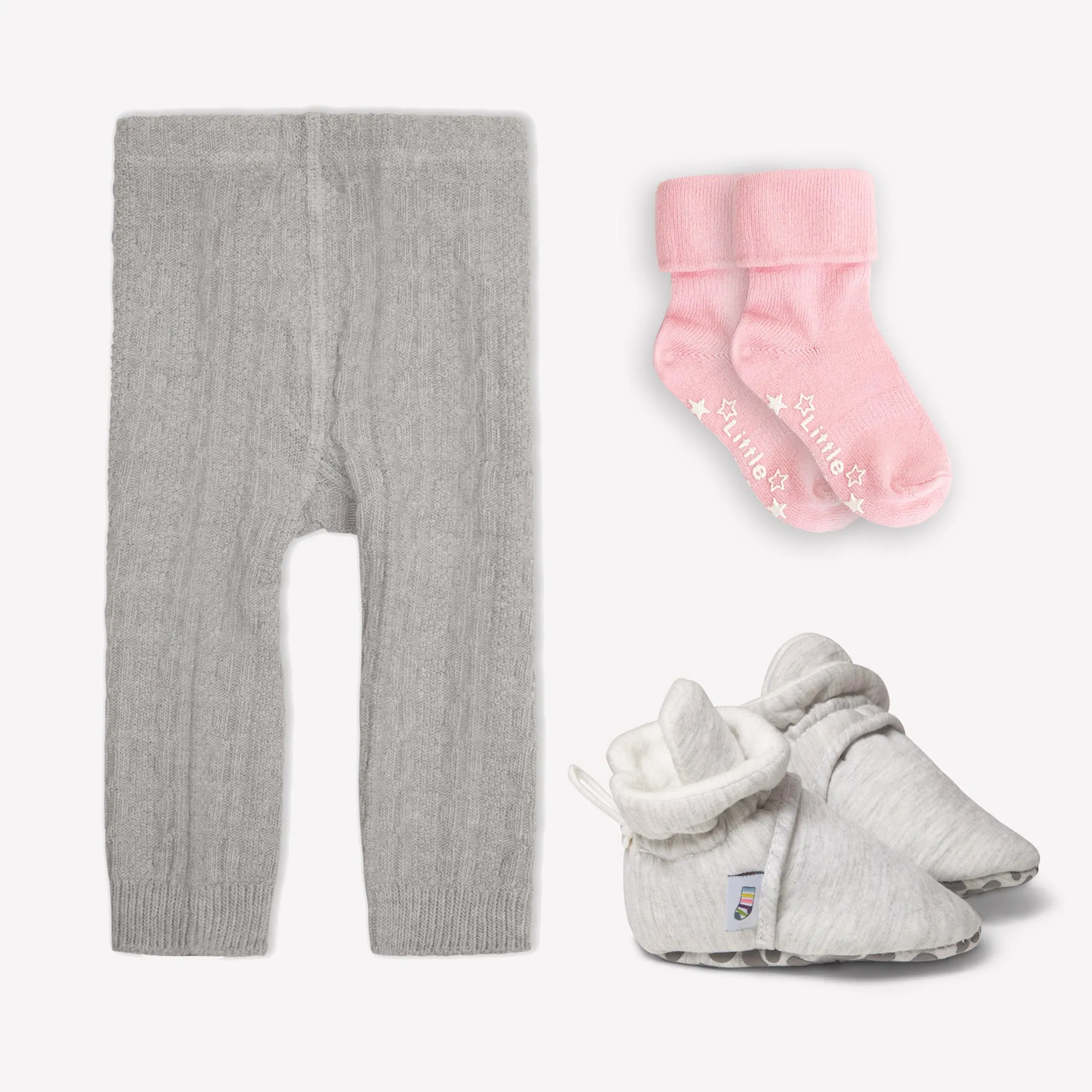 Non-Slip, Stay-on Bootie Bundle   Stay-on Socks   Cable Knit Leggings - Grey