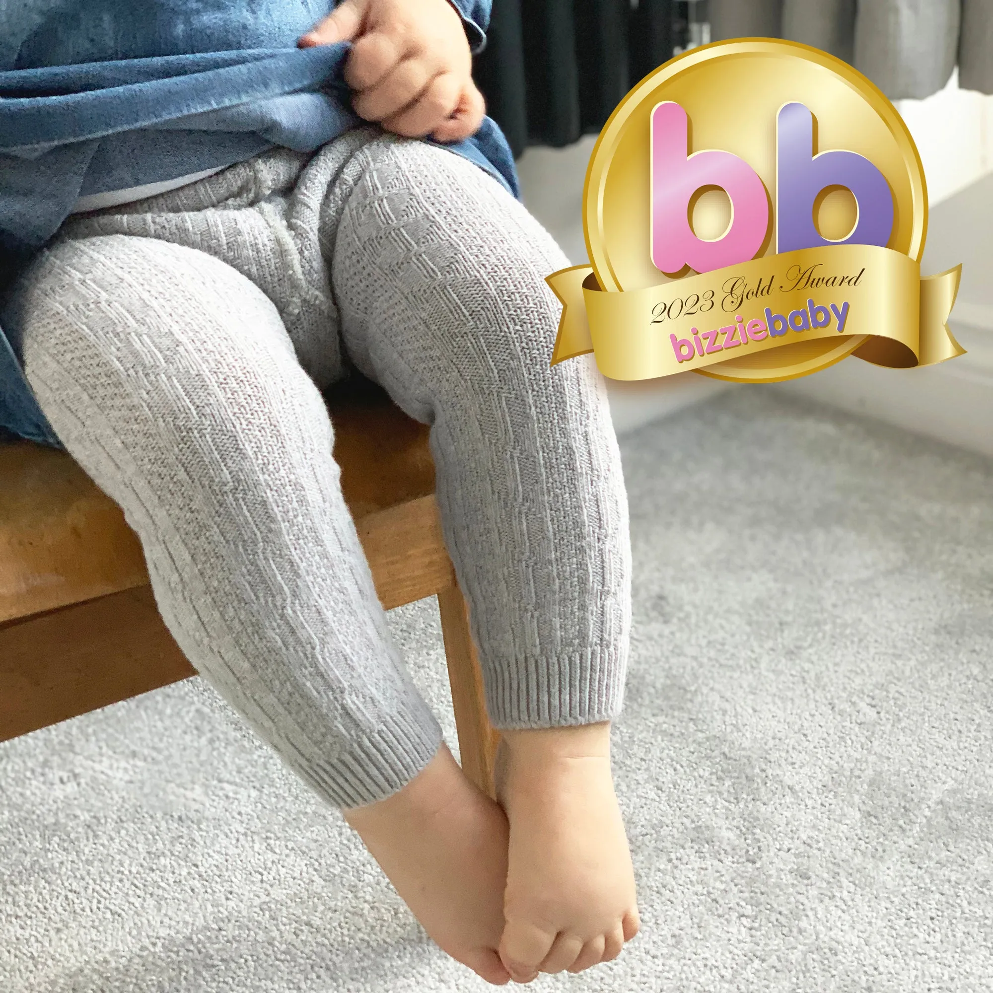 Non-Slip, Stay-on Bootie Bundle   Stay-on Socks   Cable Knit Leggings - Grey