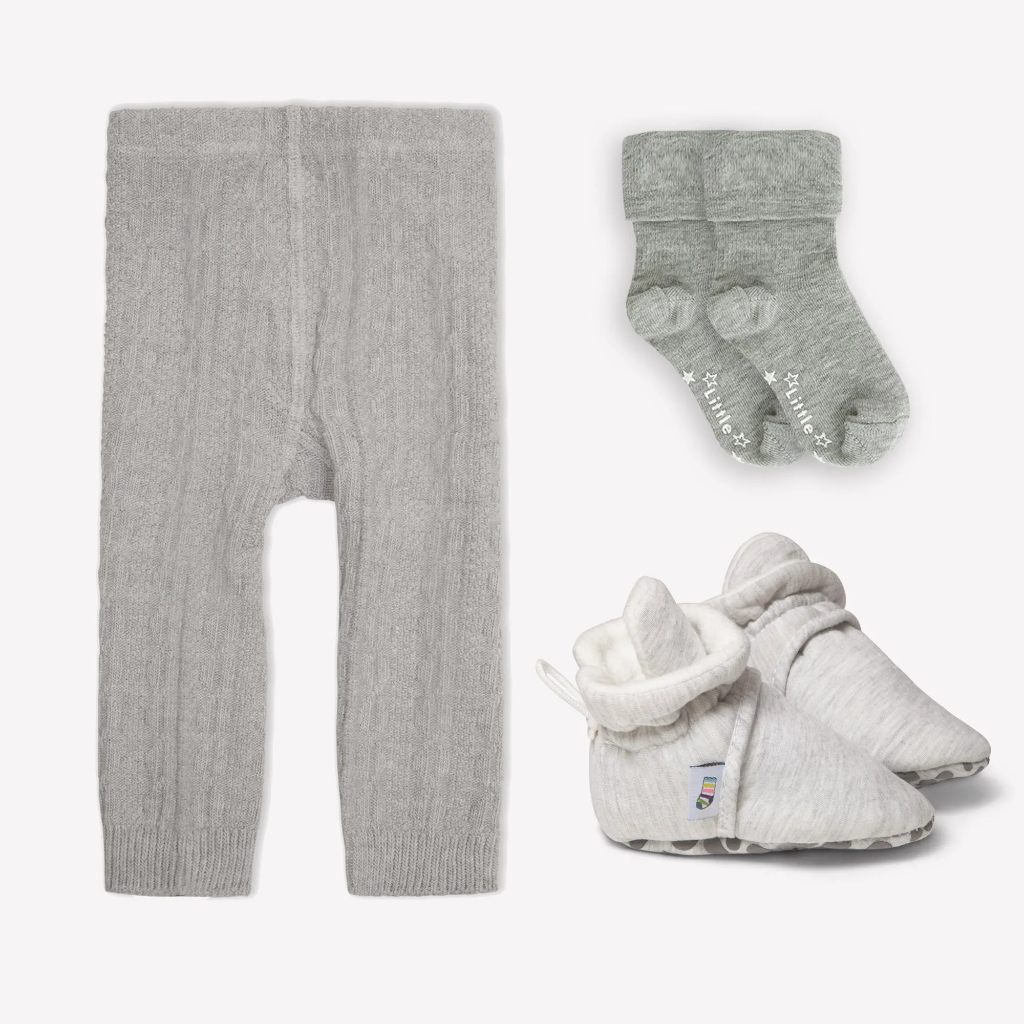 Non-Slip, Stay-on Bootie Bundle   Stay-on Socks   Cable Knit Leggings - Grey