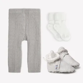 Non-Slip, Stay-on Bootie Bundle   Stay-on Socks   Cable Knit Leggings - Grey