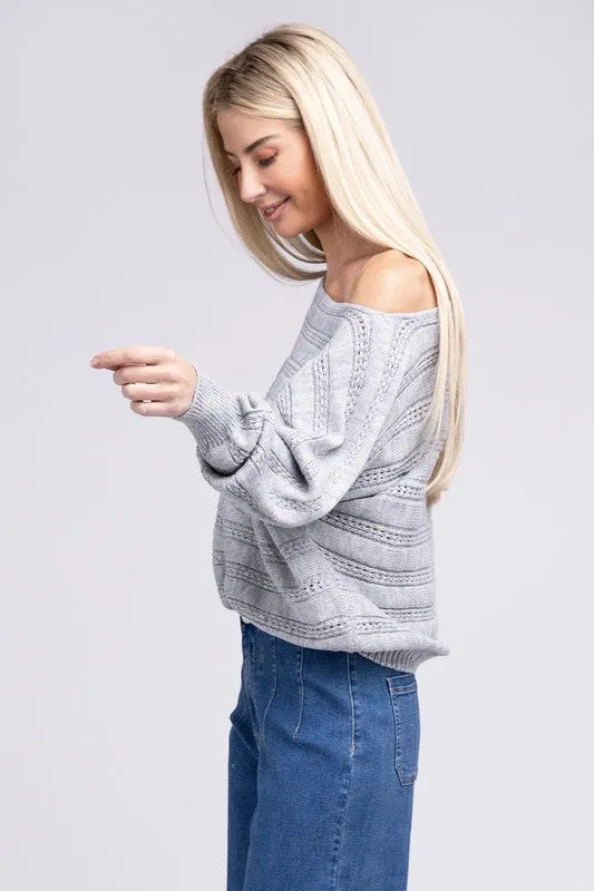 NUVI APPAREL Boat Neck Cable Knit Sweater