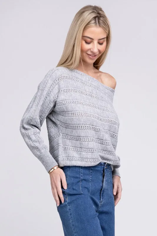 NUVI APPAREL Boat Neck Cable Knit Sweater