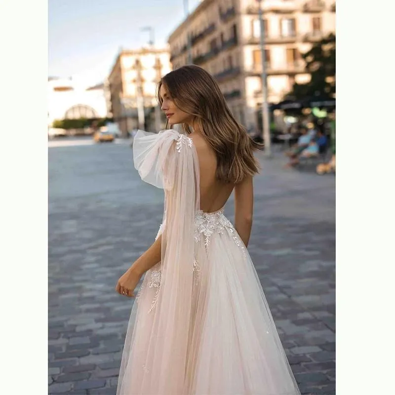 One Shoulder Bohemian Wedding Bridal Dress