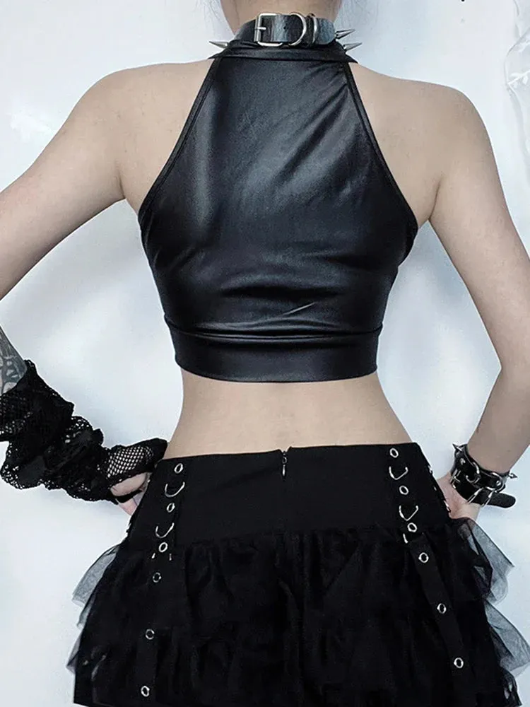 Sexy Casual Grunge Gothic Punk Cold Shoulder Crop Top