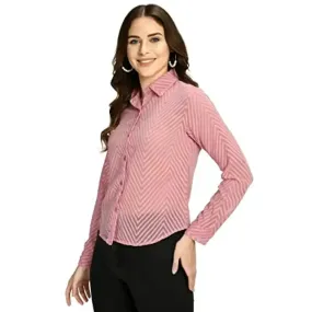 Teekhi Girl Women's Button Formal Georgette top (Medium, Pink)