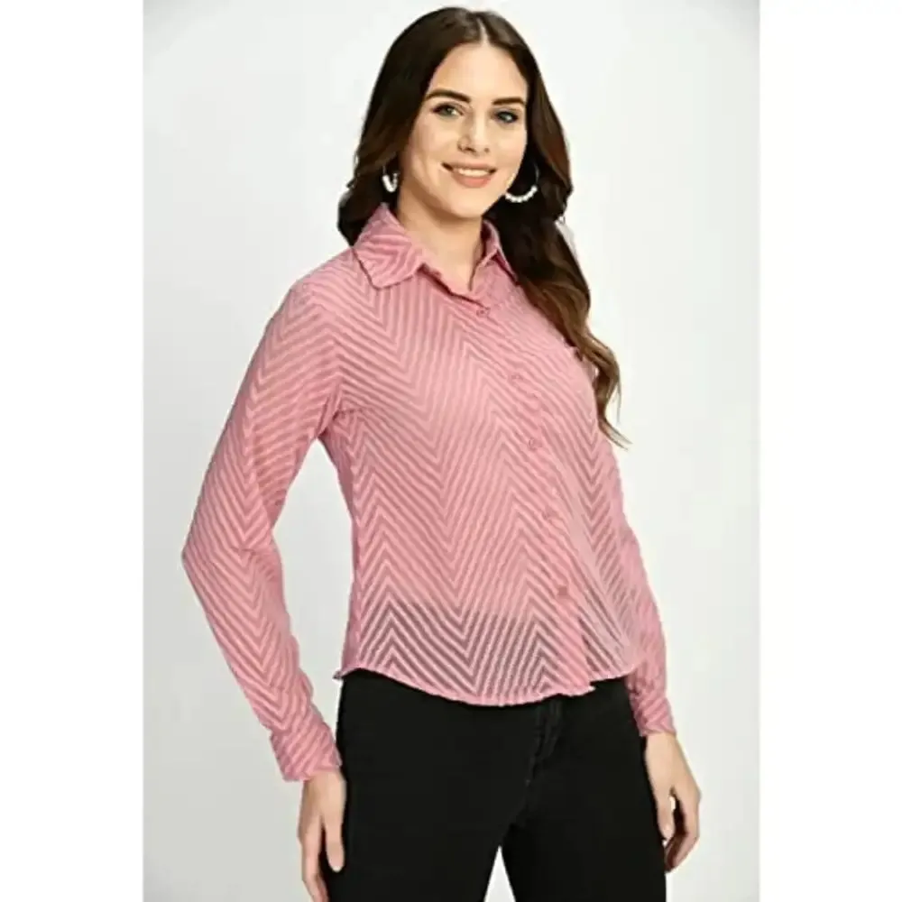 Teekhi Girl Women's Button Formal Georgette top (Medium, Pink)