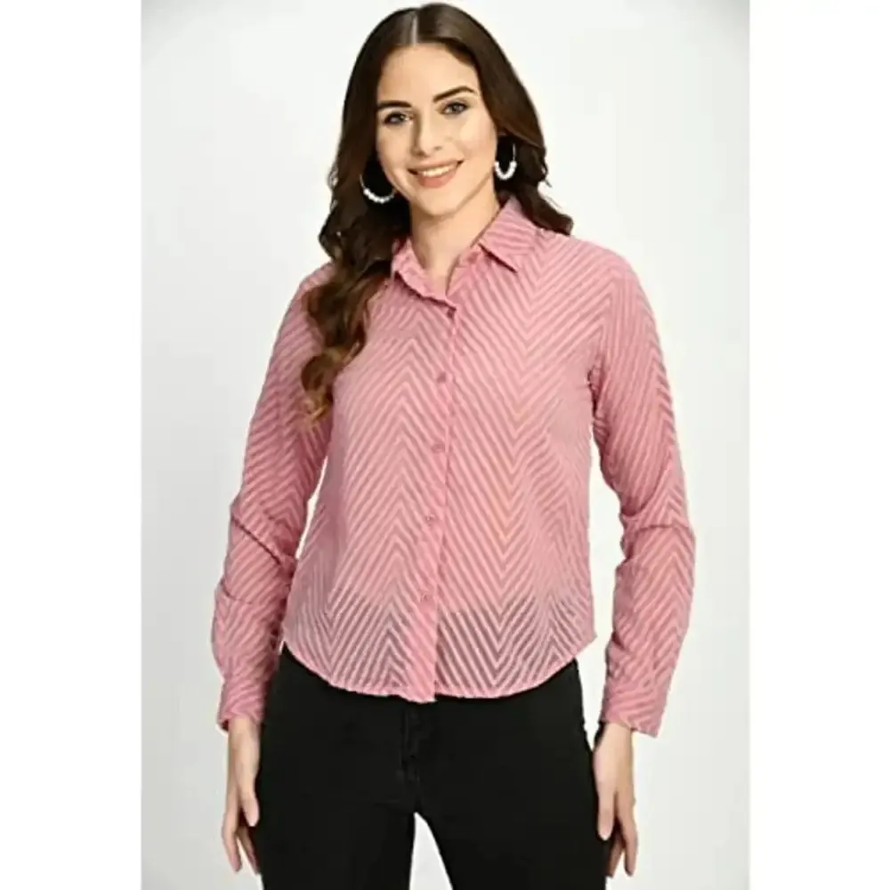 Teekhi Girl Women's Button Formal Georgette top (Medium, Pink)