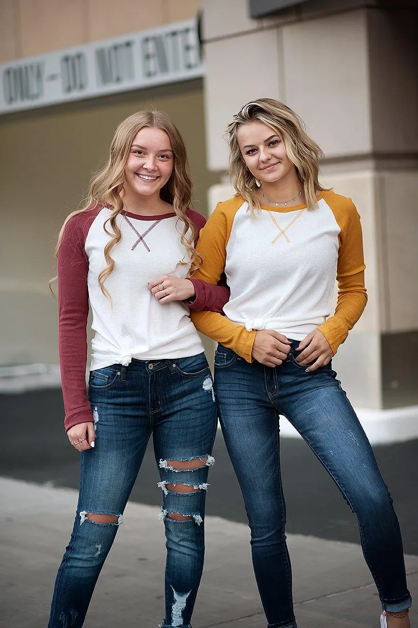 Thermal Baseball Tee in Ivory & Mustard