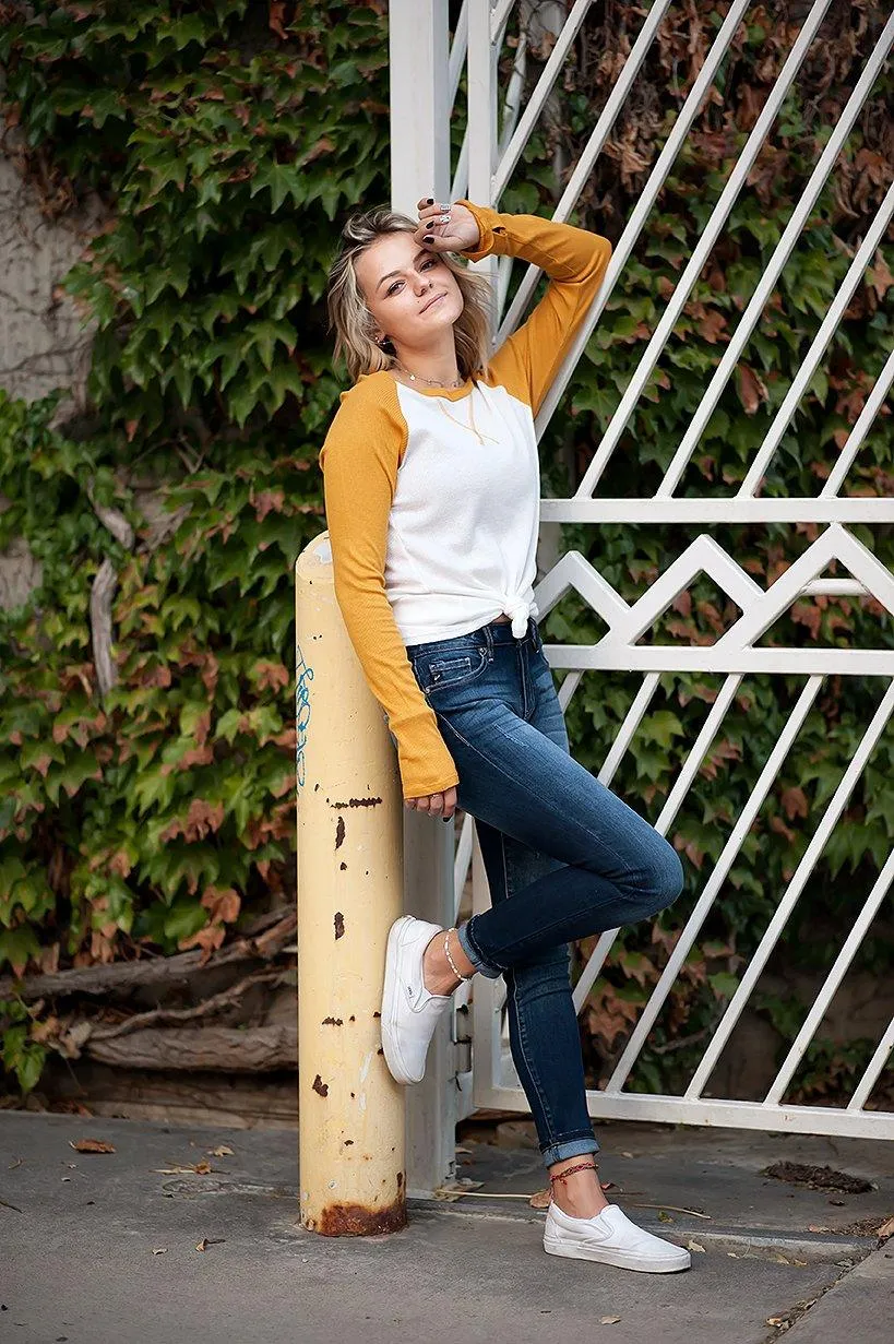 Thermal Baseball Tee in Ivory & Mustard