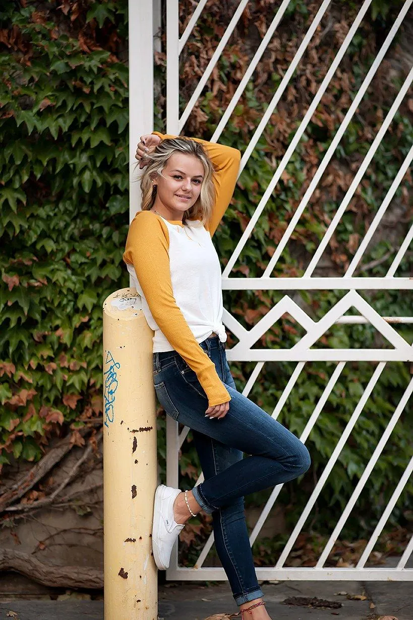 Thermal Baseball Tee in Ivory & Mustard