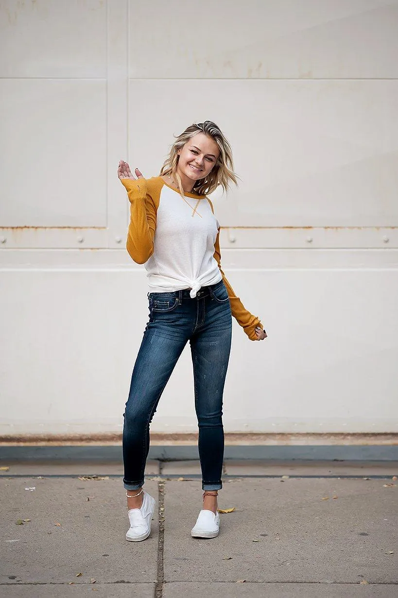 Thermal Baseball Tee in Ivory & Mustard