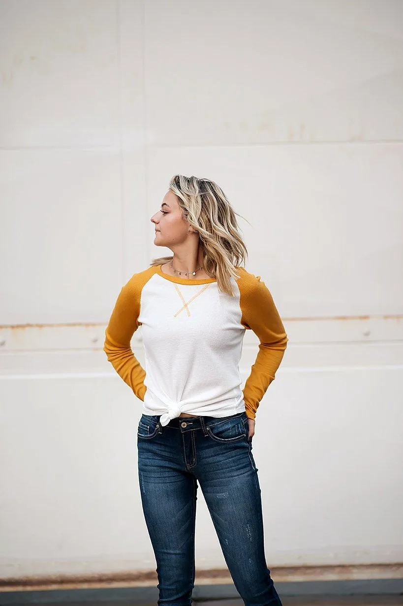 Thermal Baseball Tee in Ivory & Mustard