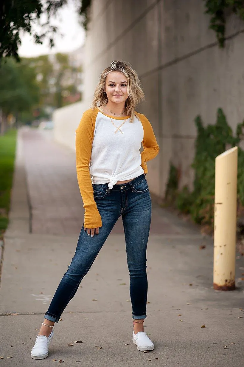 Thermal Baseball Tee in Ivory & Mustard