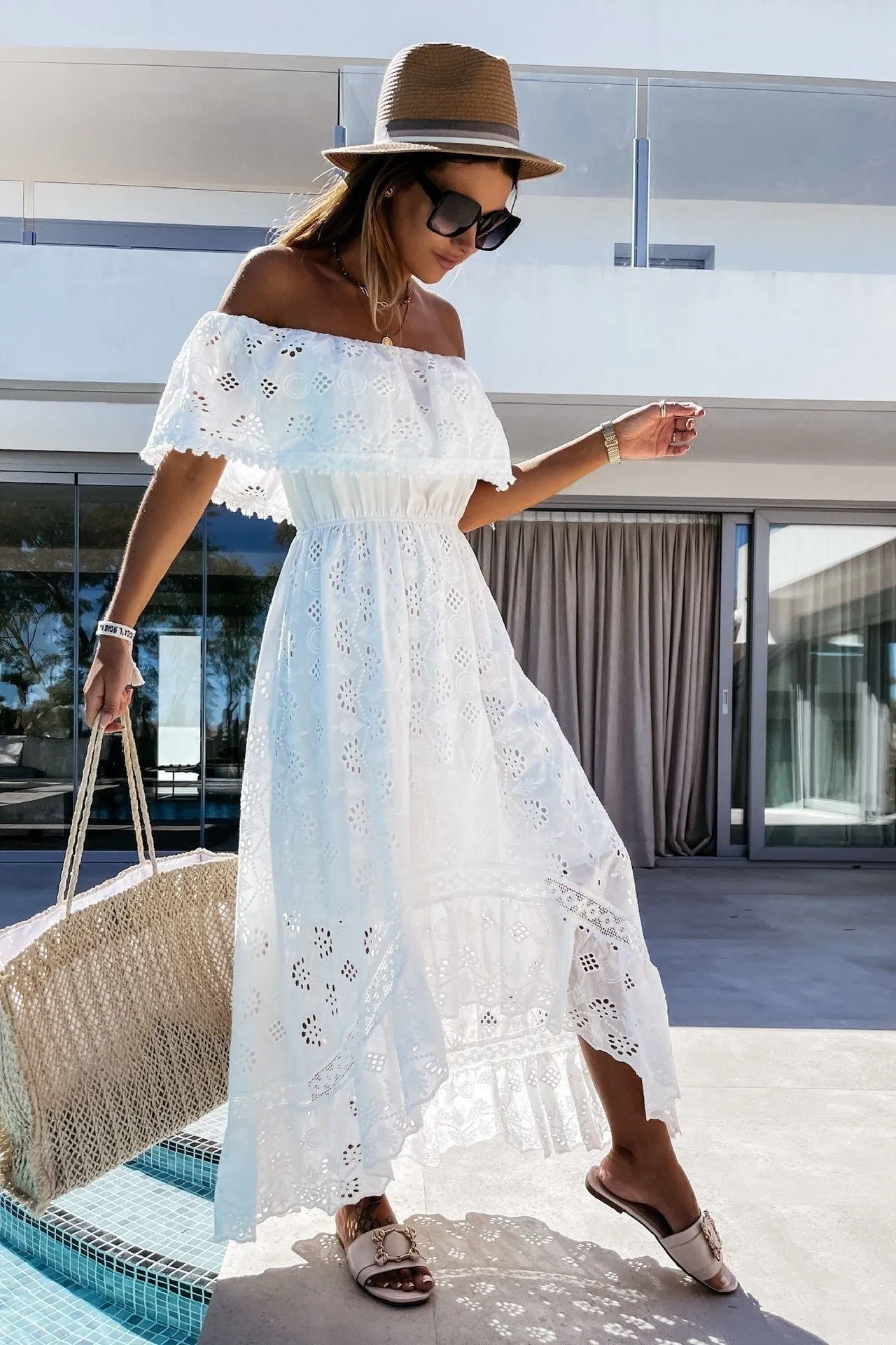 White One Shoulder summer maxi dress