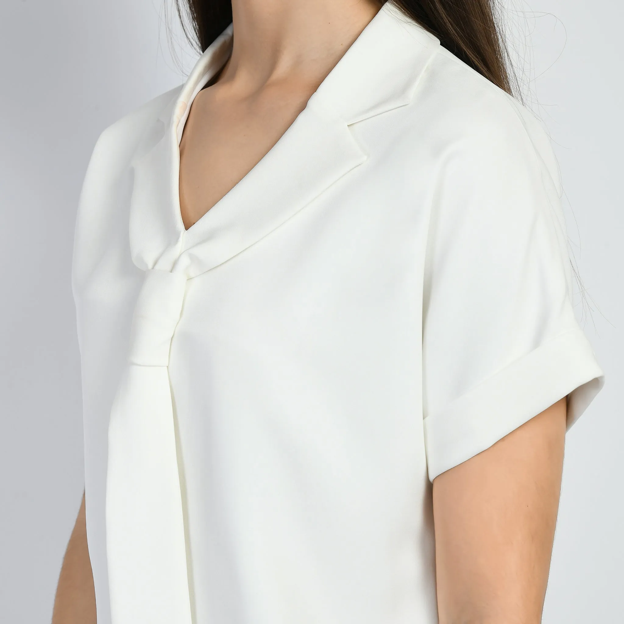 White Transcendence Blazer Top With Front Tie