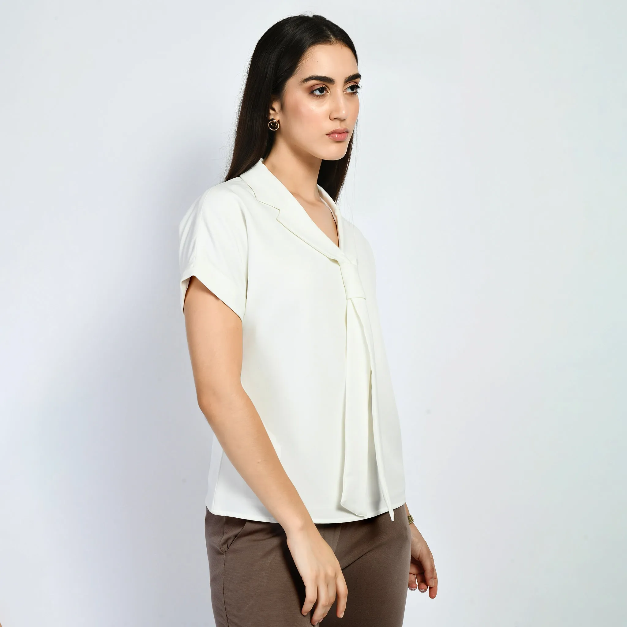 White Transcendence Blazer Top With Front Tie