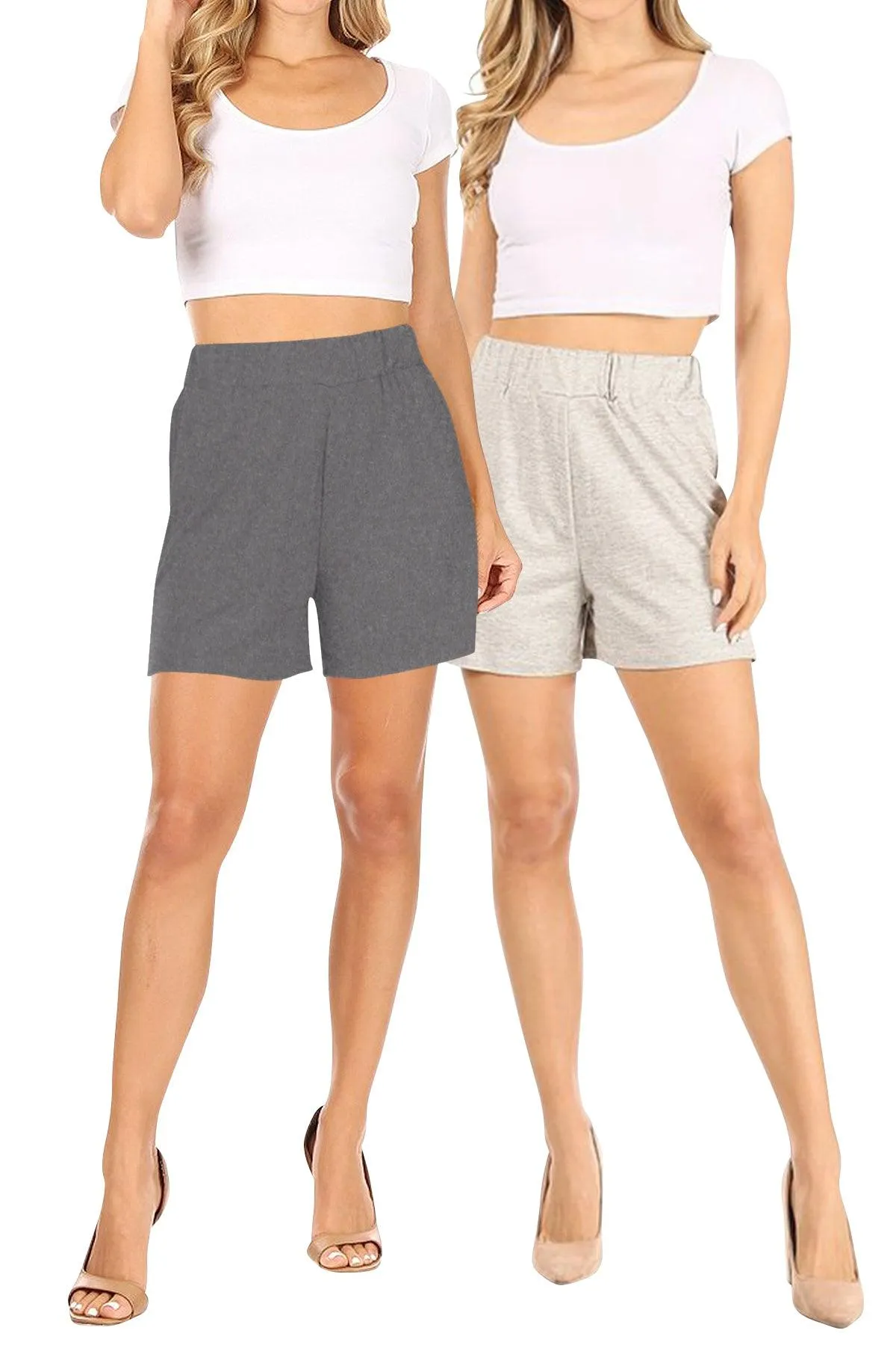 Women's Casual Stretch Solid Basic Shorts Pants (Pack of 2)