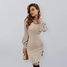 Women's Sexy Backless Panel Lace Long Sleeve Dress