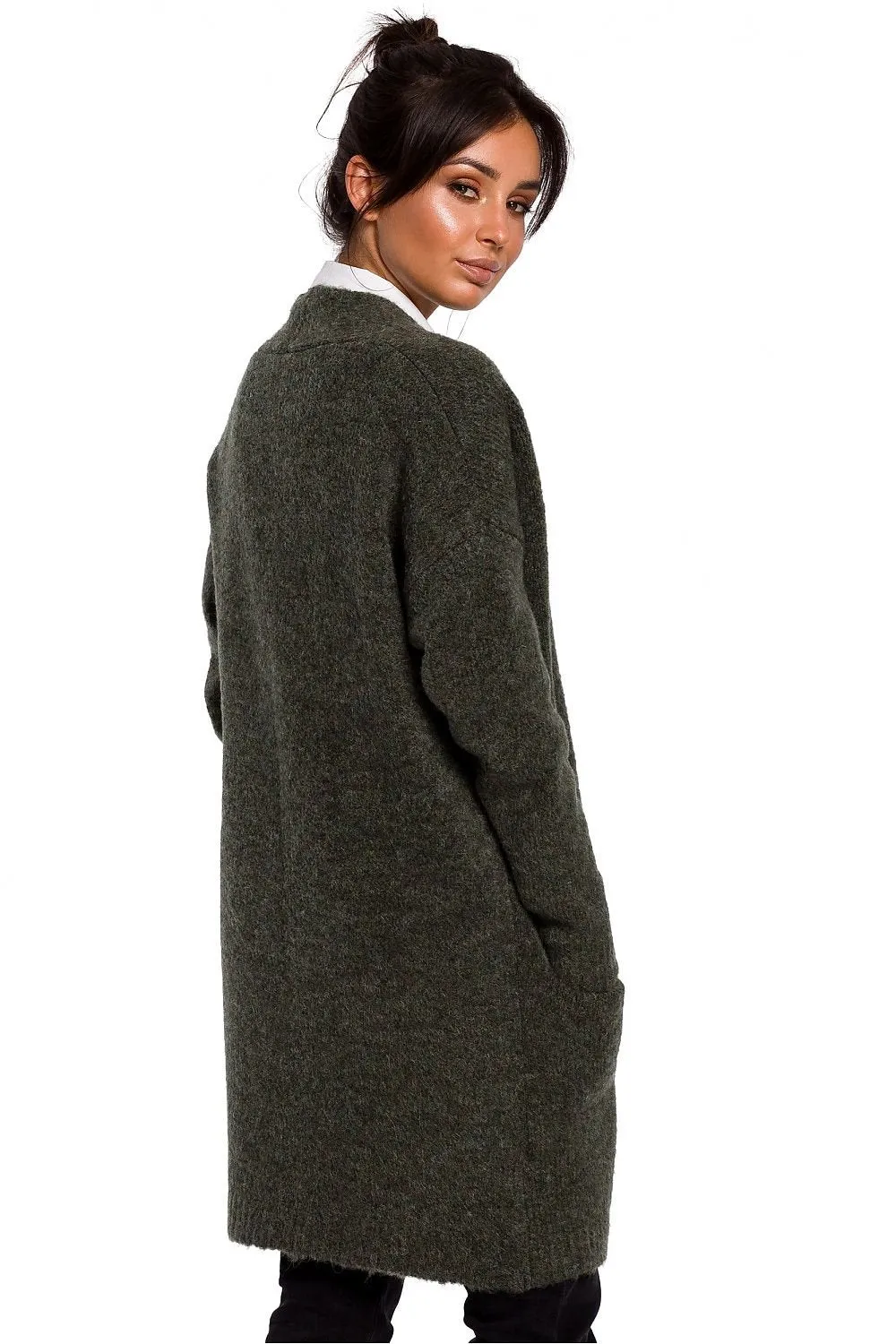 Yarn Wool Mid Cardigan with Pockets